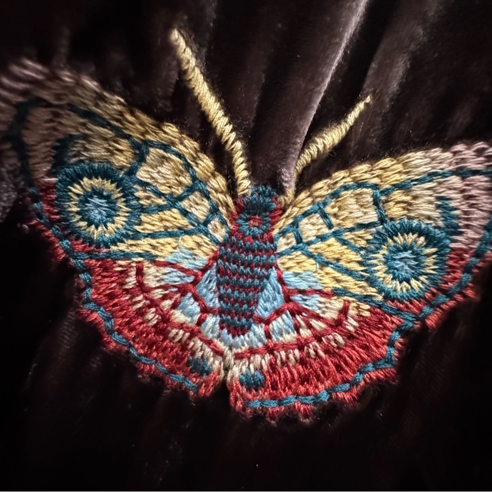 Johnny Was Lucia Butterfly Wide Leg Pants Large Brown Silk Blend Velvet - Picture 7 of 8